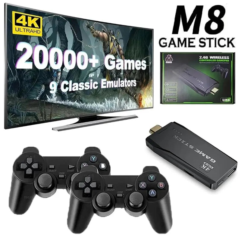 HDMI 4K TV Game Stick Console | 64GB with 20,000+ Retro Games & 2 Wireless Gamepads