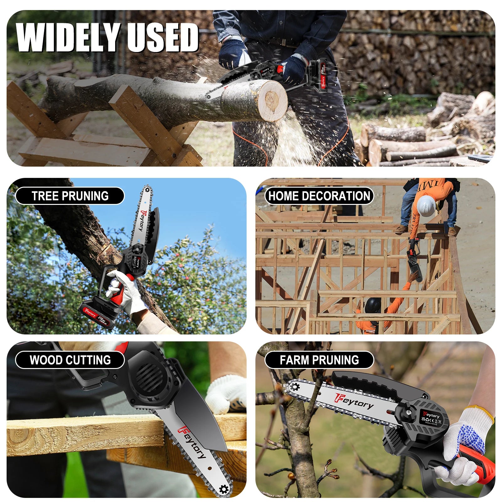 Mini Chainsaw 6 Inch - Powerful Cordless Rechargeable Handheld Small Electric Saw