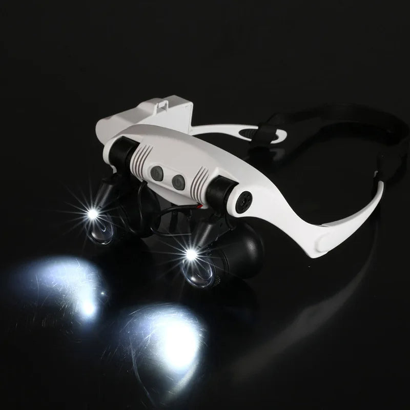 Headband Head Magnifier 8 Lens LED Light Jeweler Glasses
