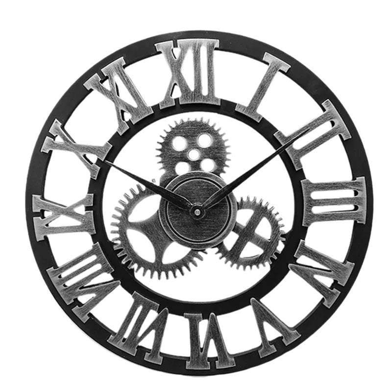 Oversized Roman Numeral Industrial Wall Clock - Black Metal Steampunk