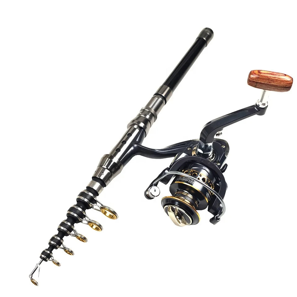 Carbon Telescopic Spinning Fishing Rod & Reel Full Kit