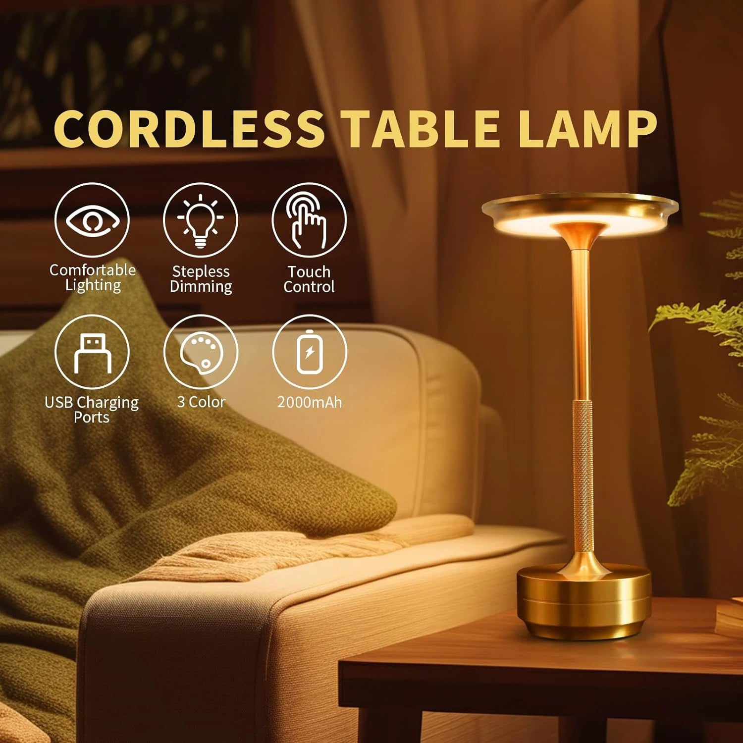 Cordless Modern Aura Table Lamp - Cordless Table Lamp with Touch Control & Modern Nordic Design