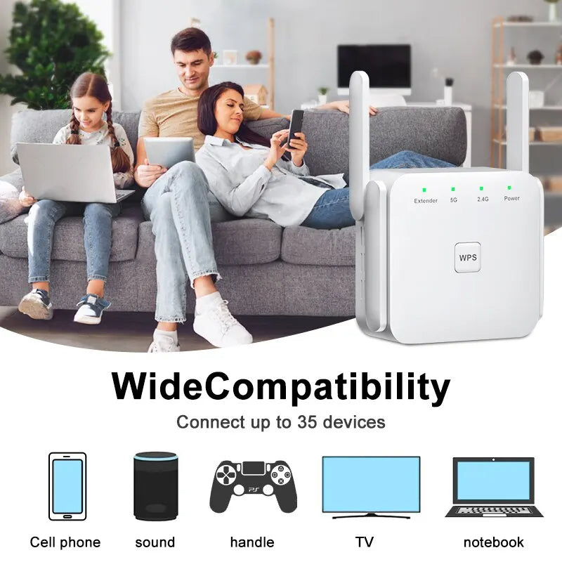 1200Mbps 5GHz Wireless WiFi Extender | Boost Your Internet with Dual-Band Repeater & Firewall