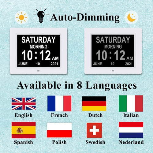 Digital Day Clock for Seniors – 7" Display 12 Alarms Ideal for Dementia & Memory Loss