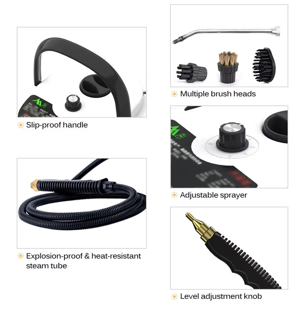 2500w Steam Cleaner With High Pressure - 6 Levels For Home And Kitchen