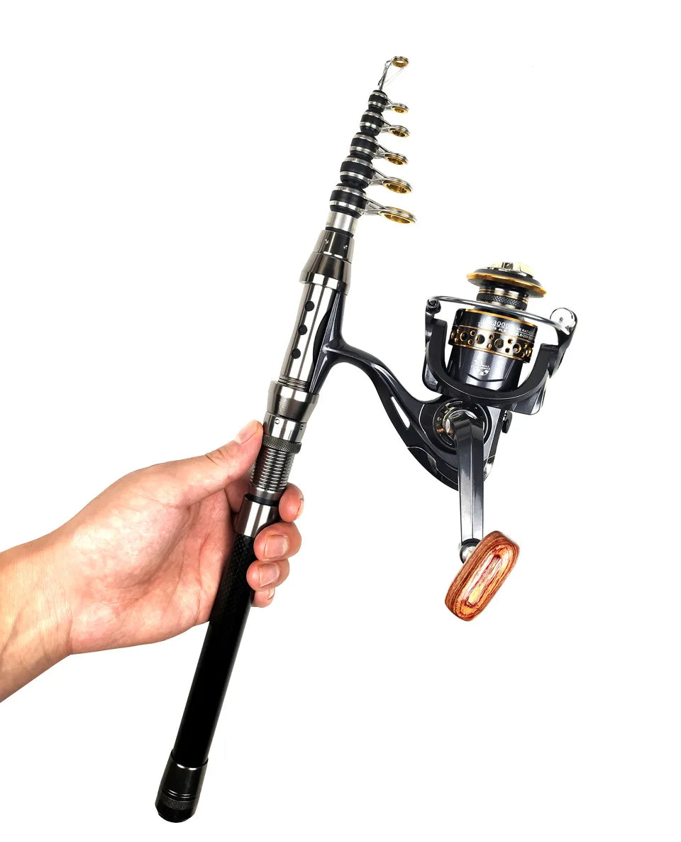 Carbon Telescopic Spinning Fishing Rod & Reel Full Kit