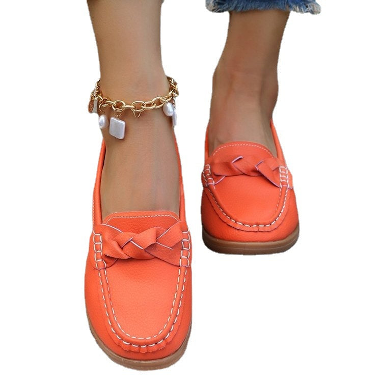 Women's Soft Leather Slip on Walking Loafers Shoes