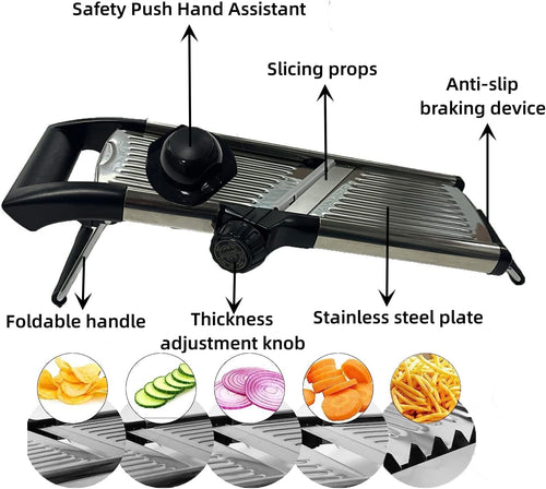 Professional Mandoline Slicer – Adjustable Stainless Steel Vegetable Cutter with Safety Guard & Gloves
