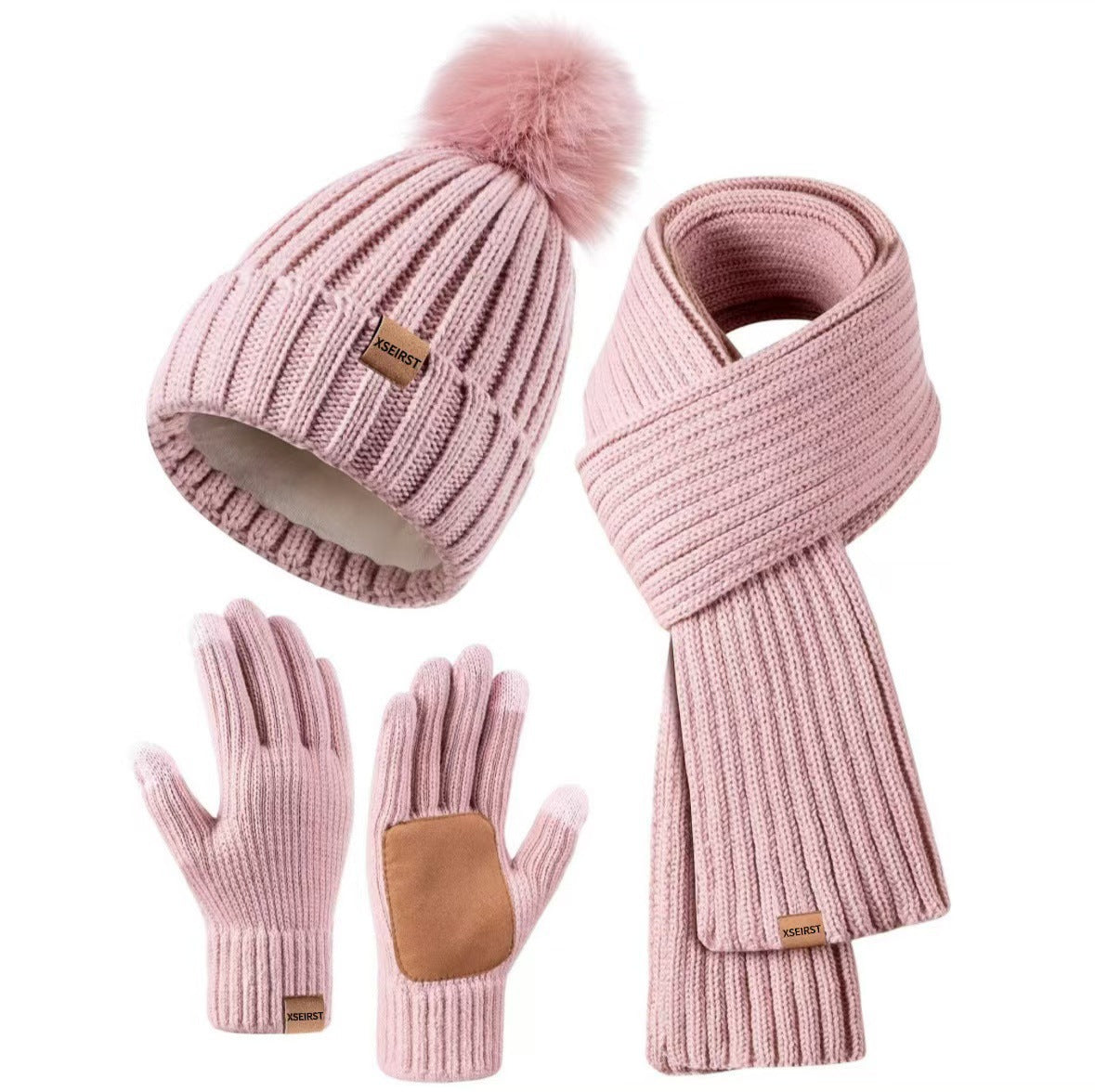 Winter Knit Hat Scarf Gloves Set | Touchscreen Compatible 3-Piece