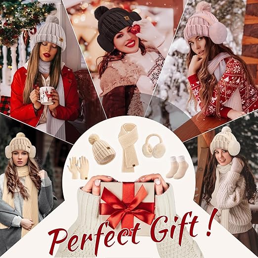 Winter Knit Hat Scarf Gloves Set | Touchscreen Compatible 3-Piece