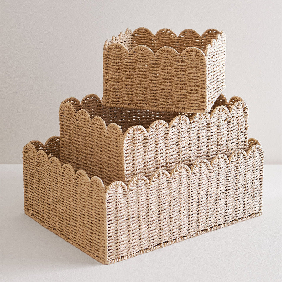 Natural Woven Wicker Storage Basket with Wavy Edges