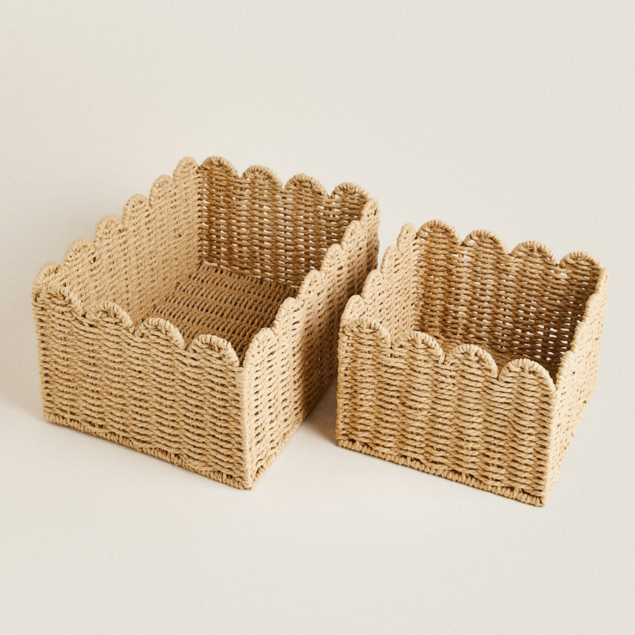 Natural Woven Wicker Storage Basket with Wavy Edges