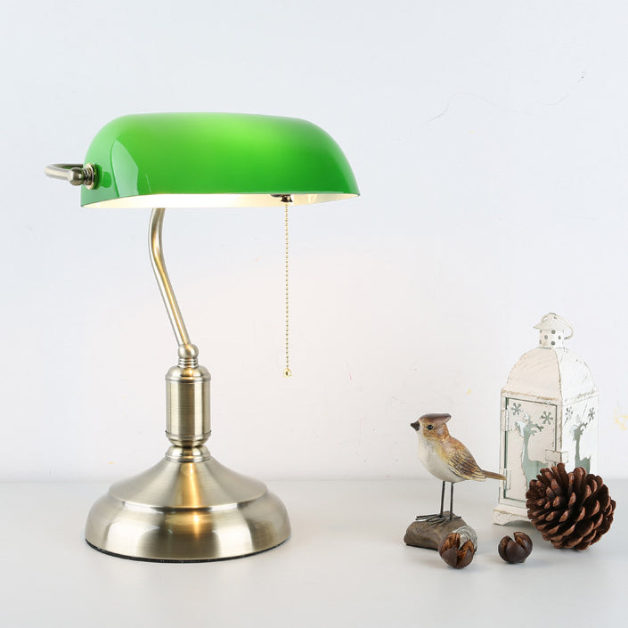 Classic Banker Desk Lamp | Green Glass Shade with Brass Base