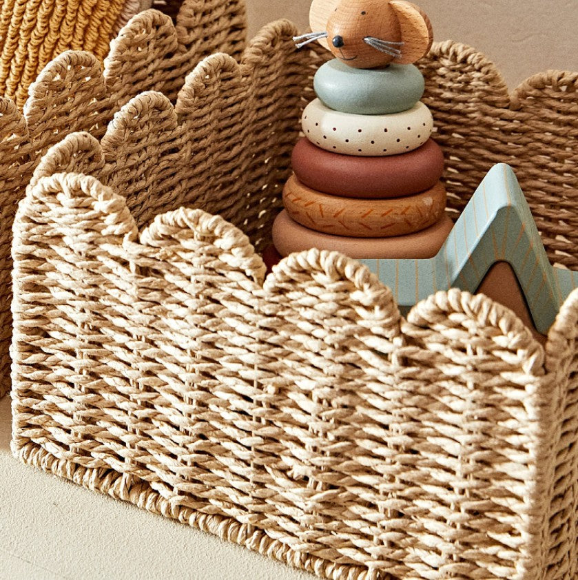 Natural Woven Wicker Storage Basket with Wavy Edges
