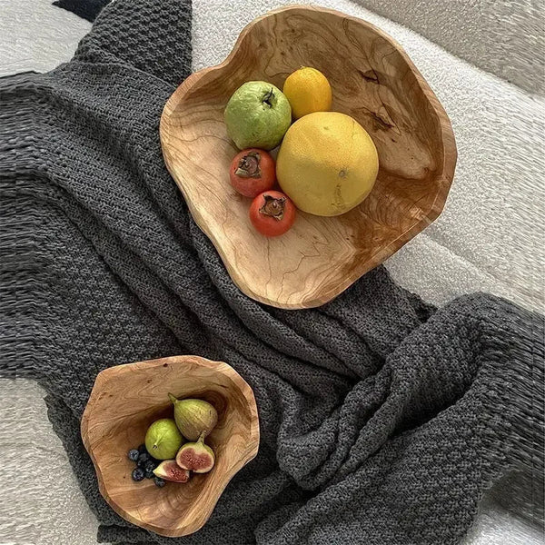 Carved Natural Wood Fruit Bowl