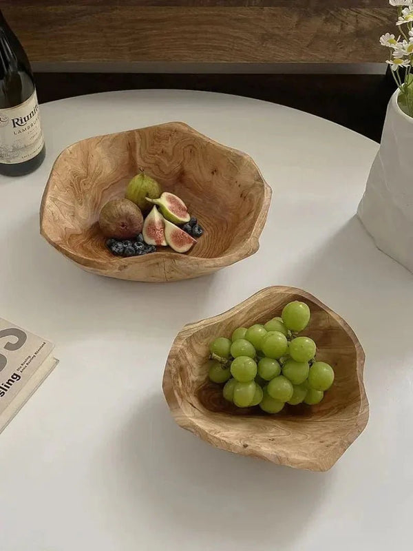 Carved Natural Wood Fruit Bowl