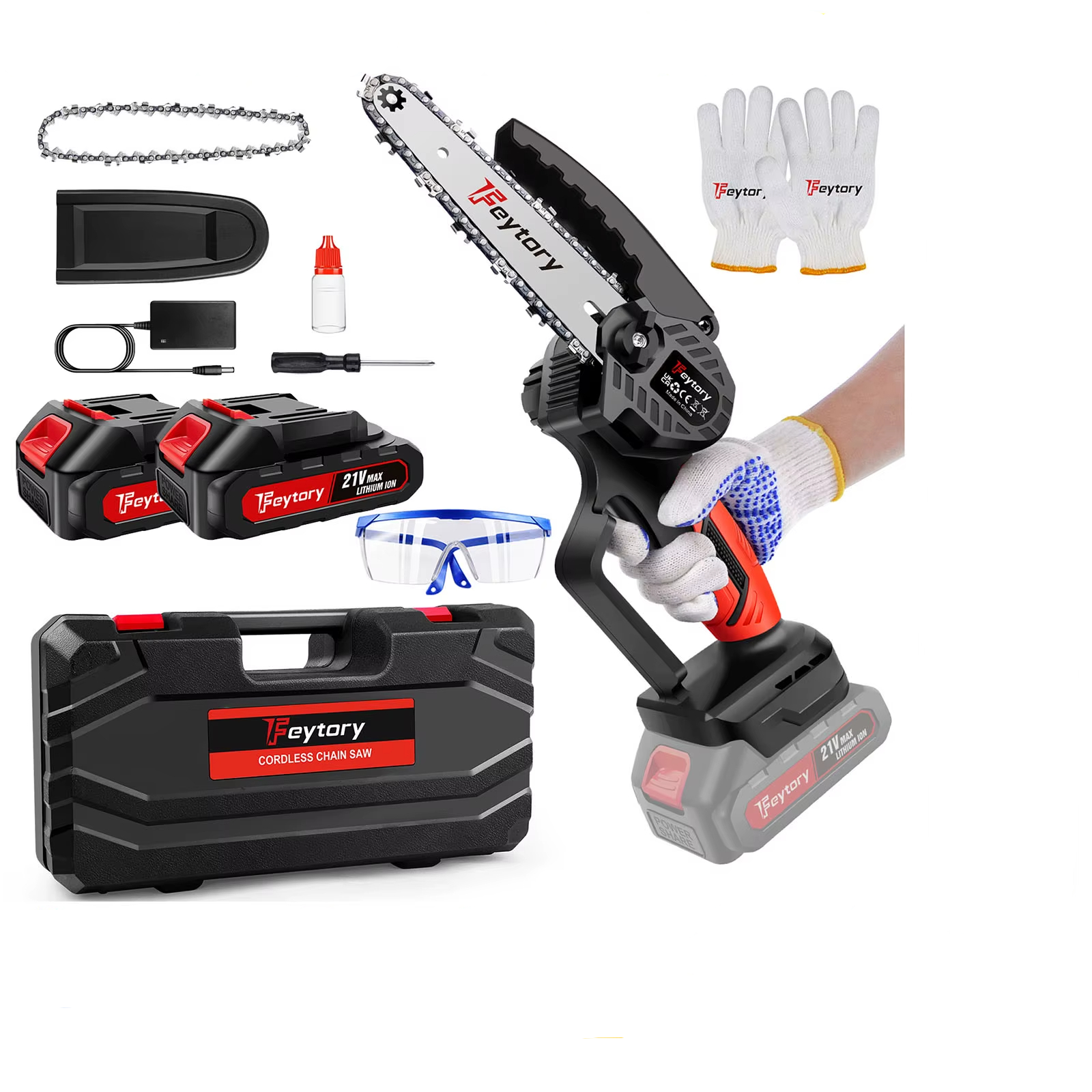 Mini Chainsaw 6 Inch - Powerful Cordless Rechargeable Handheld Small Electric Saw