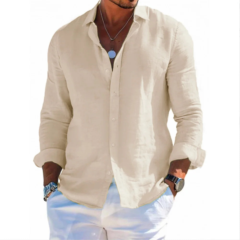 Chemise décontractée pour homme en lin mélangé