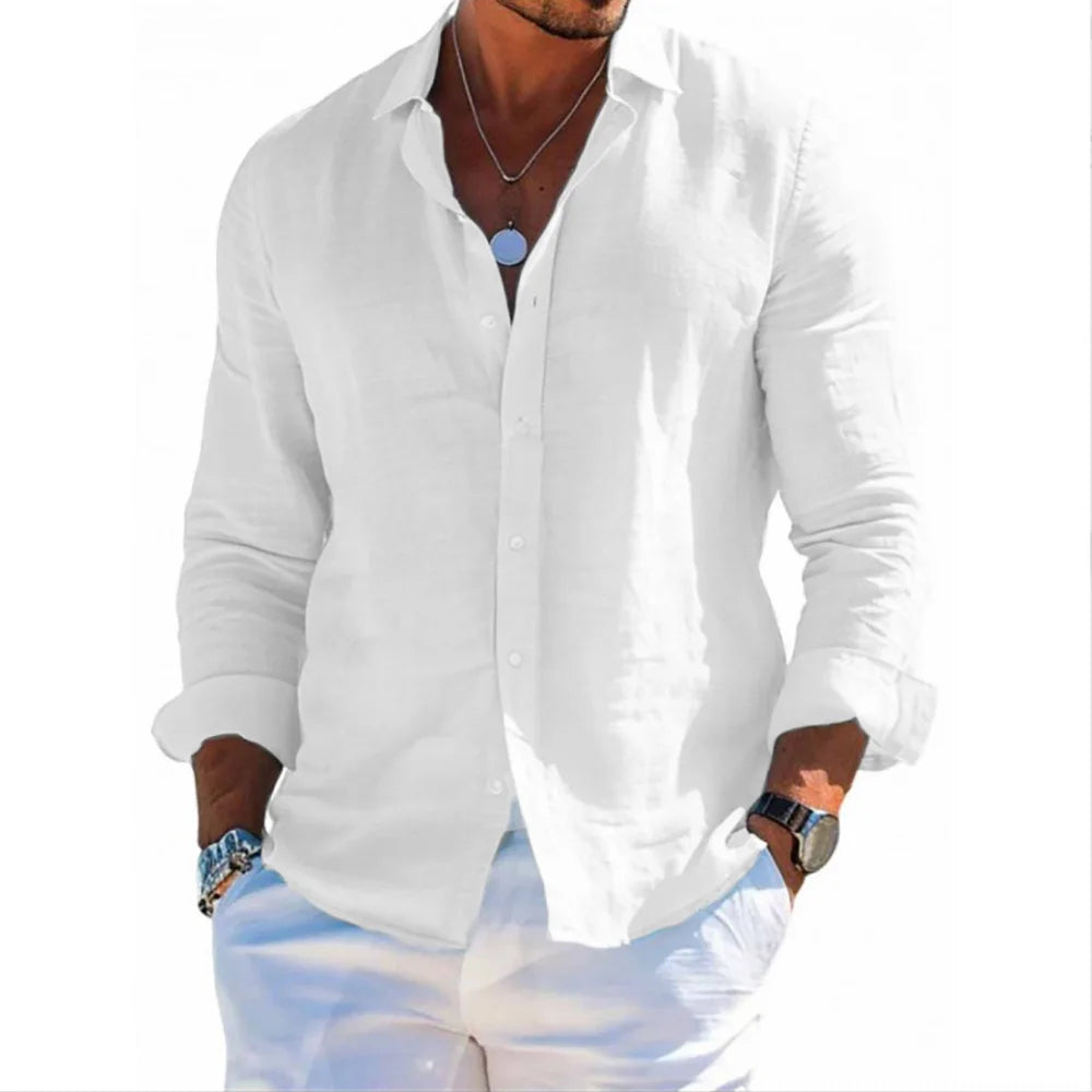 Chemise décontractée pour homme en lin mélangé