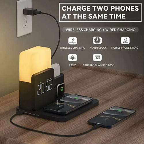 Station de Charge Sans Fil 4 en 1 – Réveil avec Lampe pour Apple