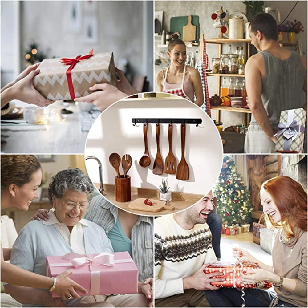 Ustensiles de cuisine en bois de teck naturel premium – Cuillères et accessoires de cuisson écologiques et non toxiques pour un usage quotidien à la maison