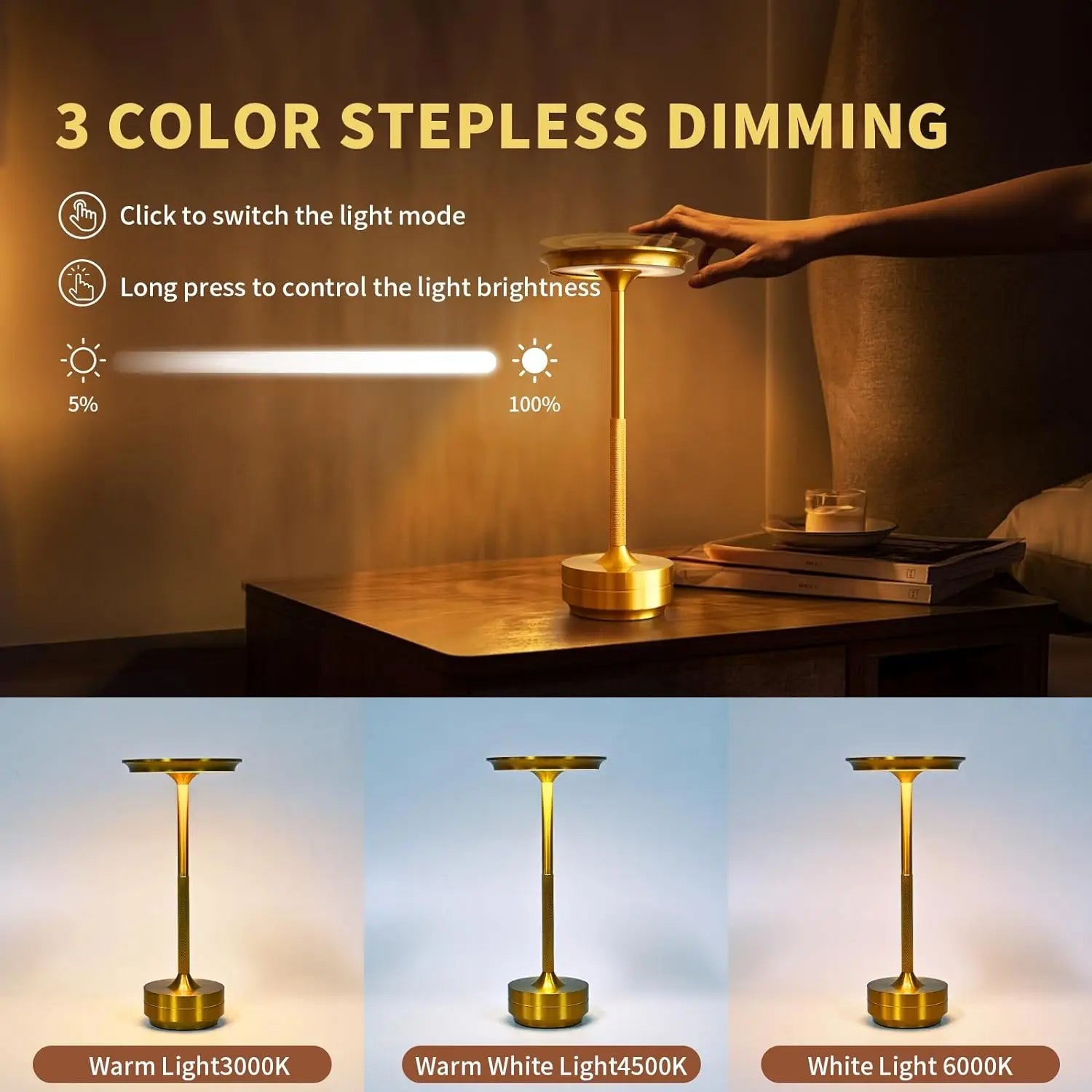 Lampe de Table Moderne Aura Sans Fil – Lampe de Table Rechargeable avec Commande Tactile & Design Nordique Moderne