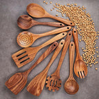 Premium Natural Teak Wood Kitchen Utensils – Eco-Friendly, Non-Toxic Cooking Spoons, Cookware for Home Everyday Use