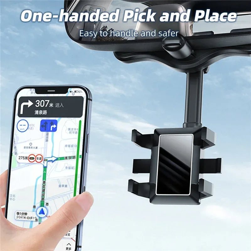 Support de Téléphone Voiture Rotatif et Rétractable – Support Téléphone Rétroviseur 360 Degrés