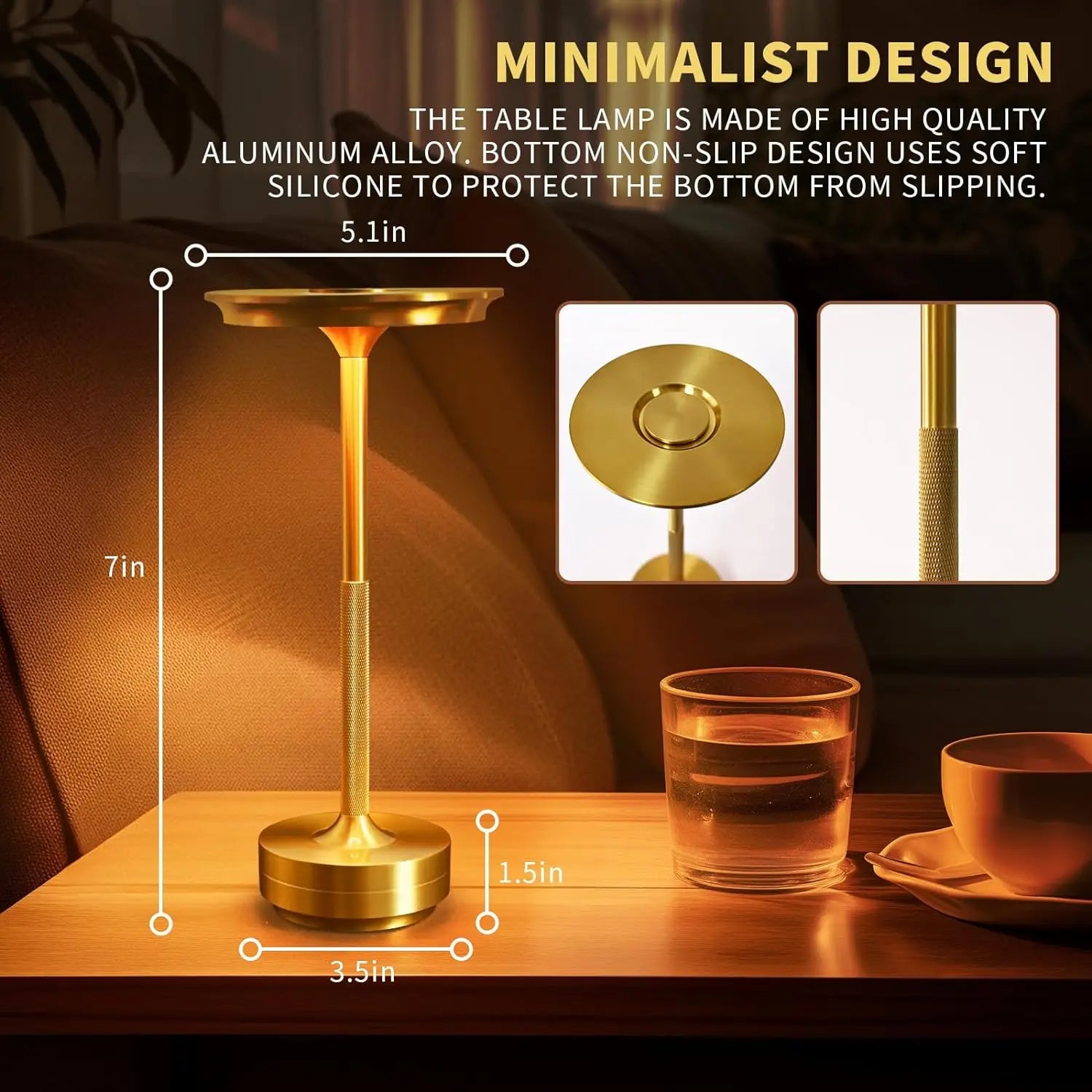Lampe de Table Moderne Aura Sans Fil – Lampe de Table Rechargeable avec Commande Tactile & Design Nordique Moderne