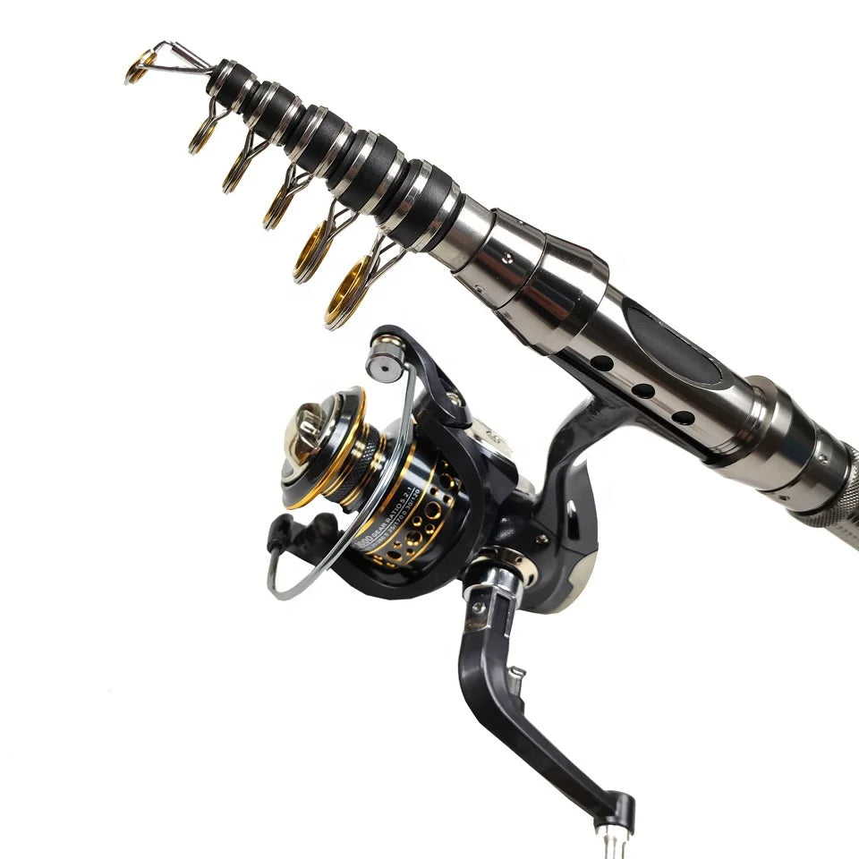 Canne à pêche télescopique en carbone avec moulinet – Kit complet