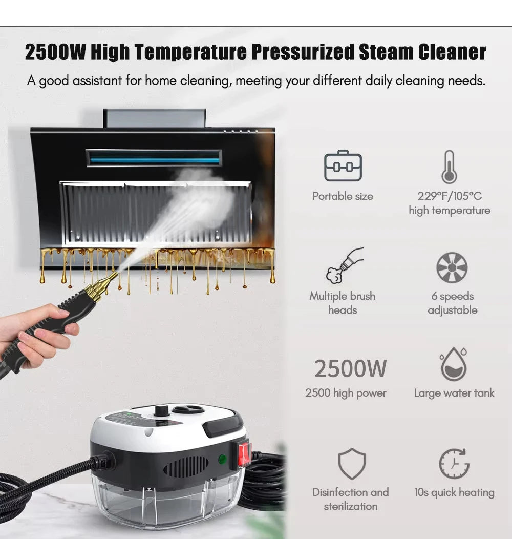 Nettoyeur Vapeur 2500W avec Haute Pression – 6 Niveaux pour Maison et Cuisine