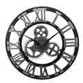 Oversized Roman Numeral Industrial Wall Clock - Black Metal Steampunk