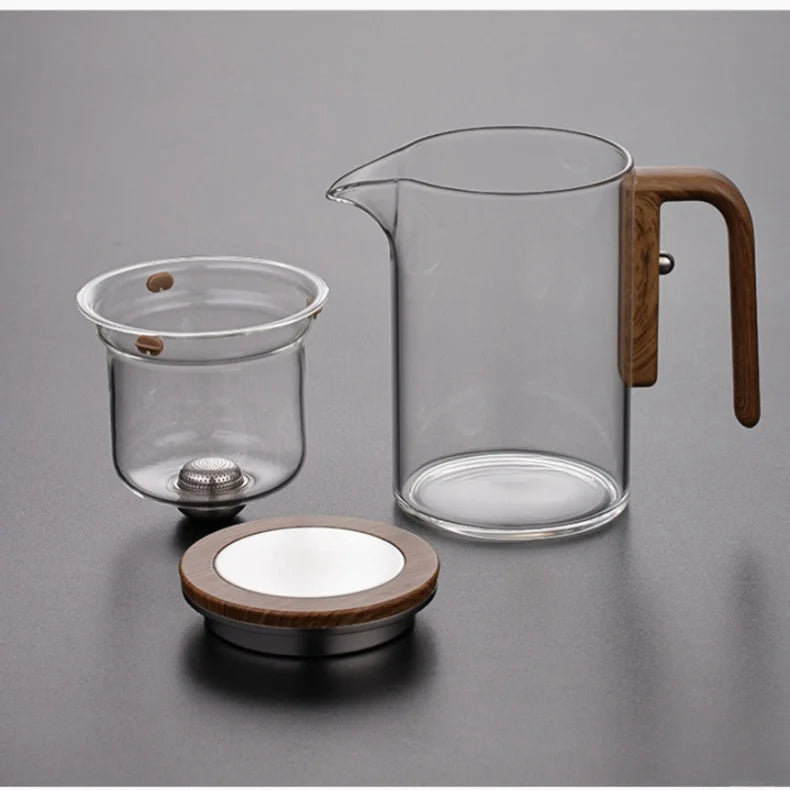 Théière en Verre avec Poignée en Bois