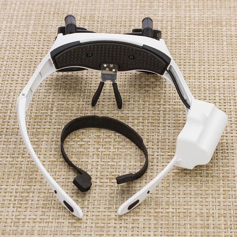 Headband Head Magnifier 8 Lens LED Light Jeweler Glasses