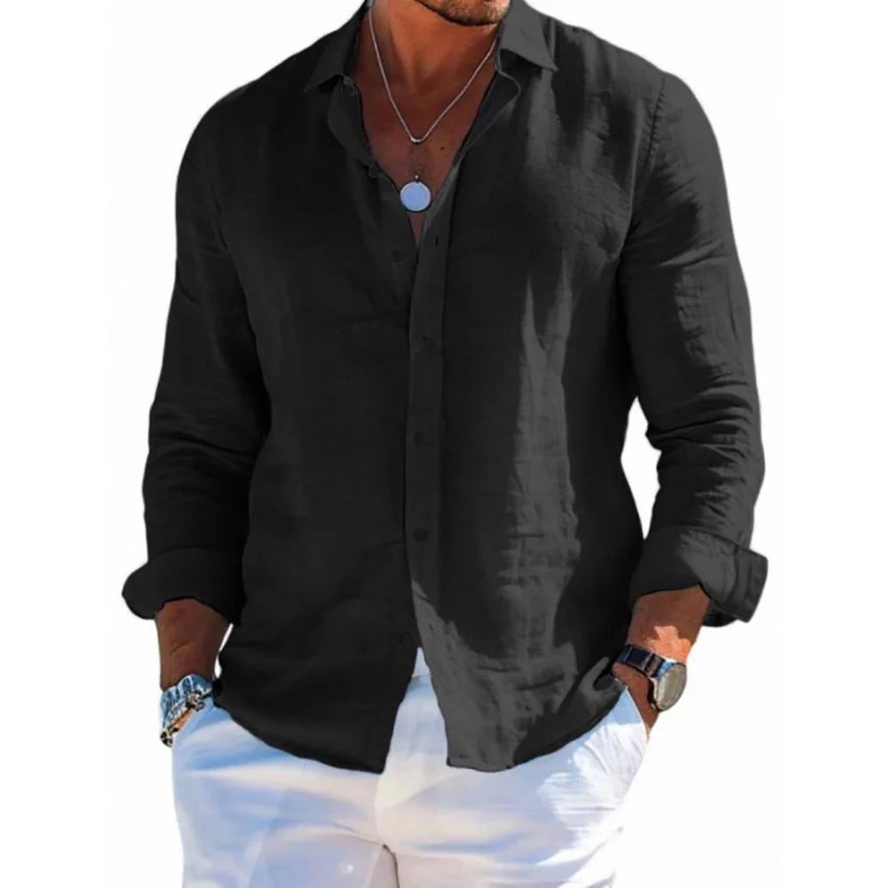 Chemise décontractée pour homme en lin mélangé