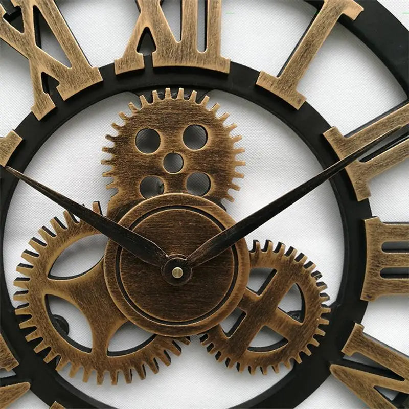 Oversized Roman Numeral Industrial Wall Clock - Black Metal Steampunk