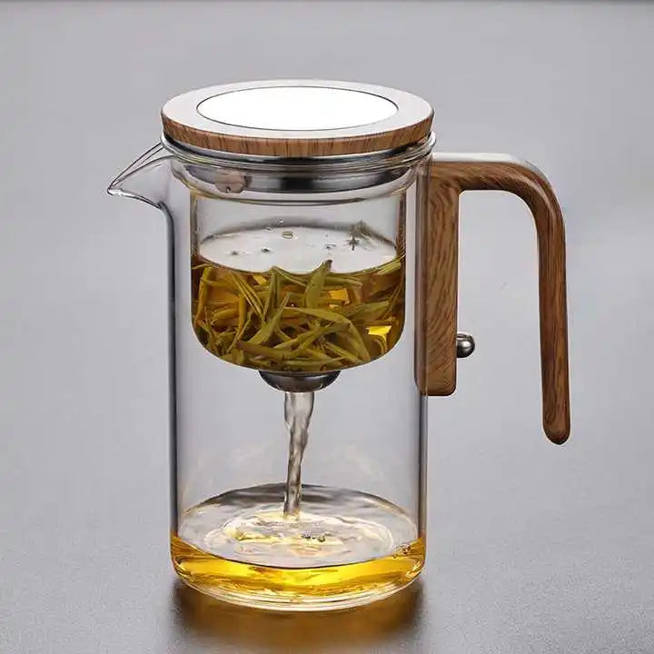 Théière en Verre avec Poignée en Bois
