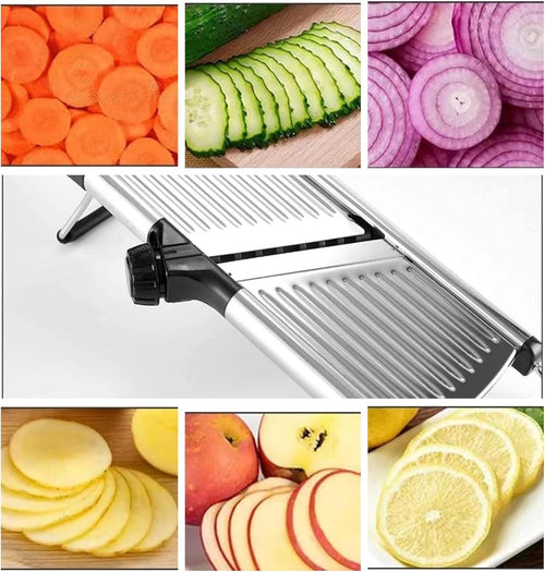 Mandoline Professionnelle – Coupe-Légumes en Acier Inoxydable Réglable avec Garde de Sécurité et Gants