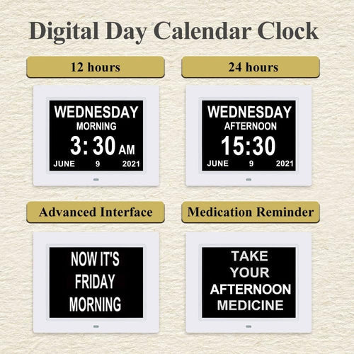 Horloge Digitale de Jour pour Seniors – Écran 7" avec 12 Alarmes, Idéale pour la Démence et la Perte de Mémoire