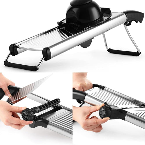 Mandoline Professionnelle – Coupe-Légumes en Acier Inoxydable Réglable avec Garde de Sécurité et Gants