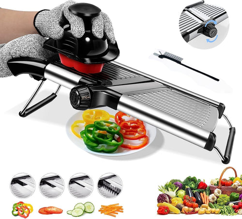 Mandoline Professionnelle – Coupe-Légumes en Acier Inoxydable Réglable avec Garde de Sécurité et Gants