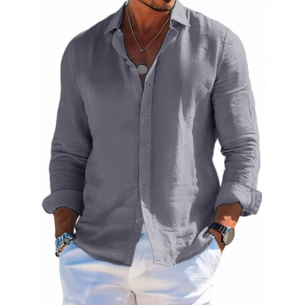 Chemise décontractée pour homme en lin mélangé