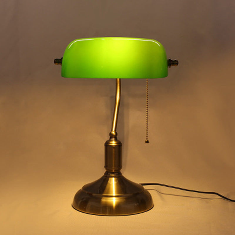 Classic Banker Desk Lamp | Green Glass Shade with Brass Base