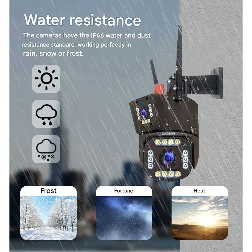 Caméra de Sécurité Sans Fil DualGuard 4K avec Panneau Solaire – 4K Ultra HD, Zoom 10x, Vision à 360°, Vision Nocturne, Audio Bidirectionnel, Étanche IP66