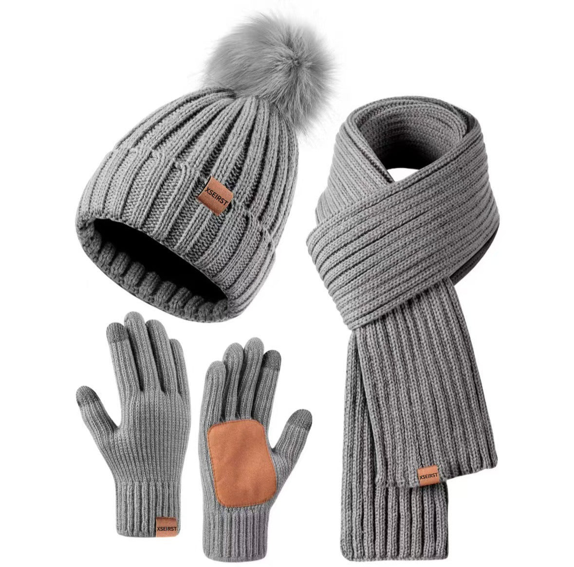 Winter Knit Hat Scarf Gloves Set | Touchscreen Compatible 3-Piece