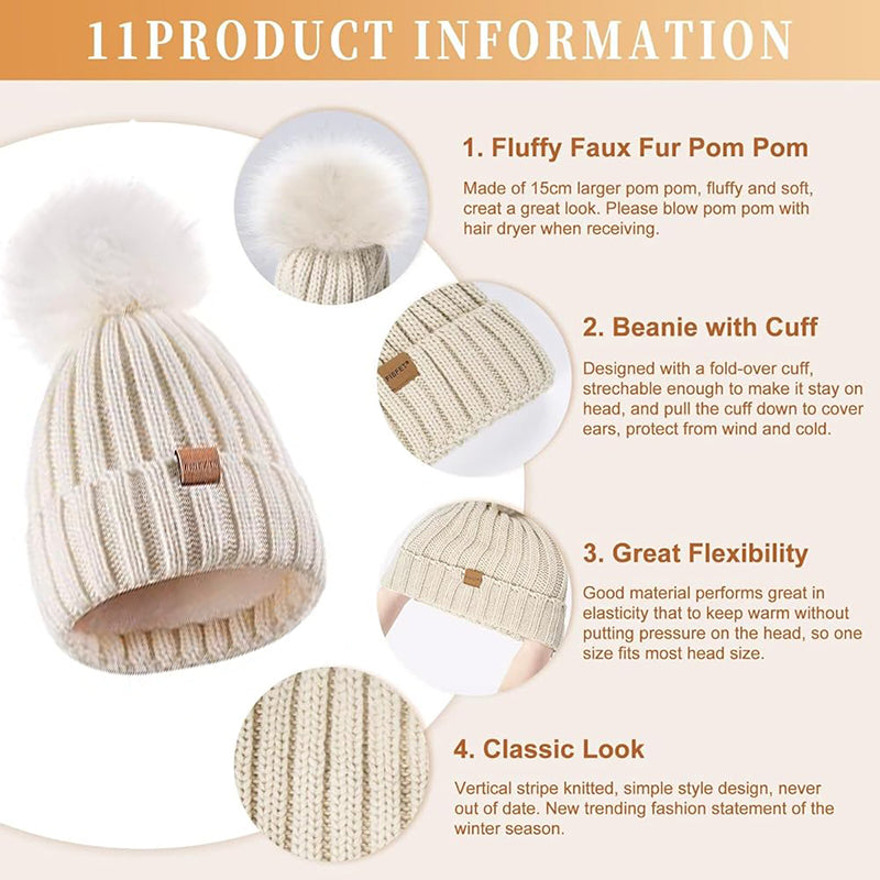 Winter Knit Hat Scarf Gloves Set | Touchscreen Compatible 3-Piece