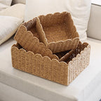 Natural Woven Wicker Storage Basket with Wavy Edges