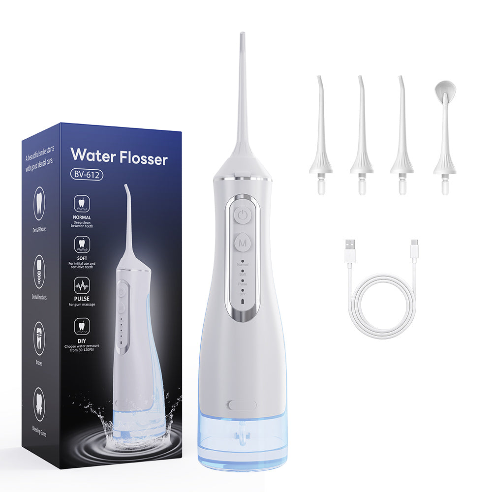 Hydropulseur sans fil étanche – Irrigateur buccal rechargeable 320 ml avec 4 modes et 5 embouts