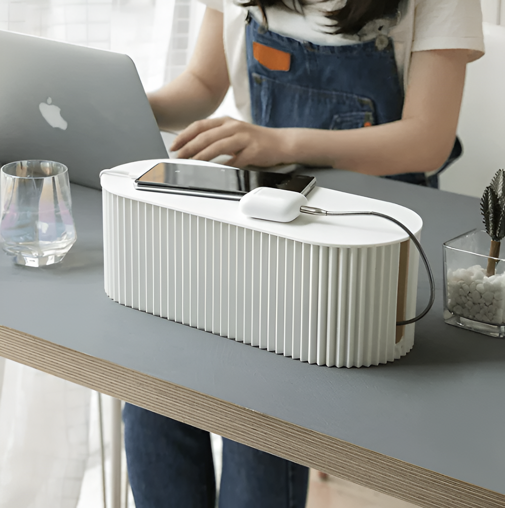 Minimalist Cable Box in Soft Colors – Stylish Macaron Design for Desk and Home Organization