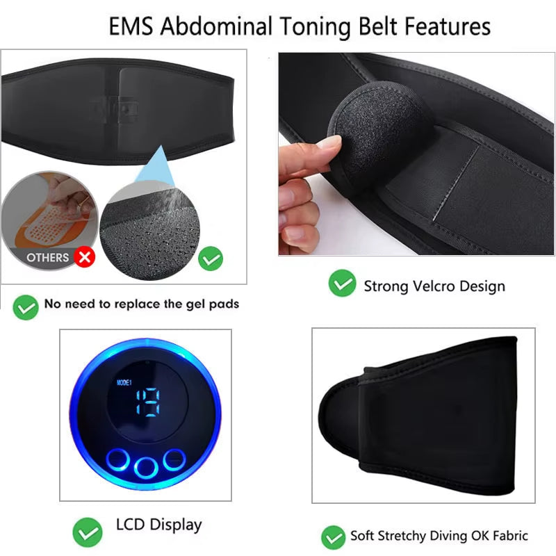 EMS Abs Trainer – 19-Level Abdominal Muscle Stimulator for Core Strengthening